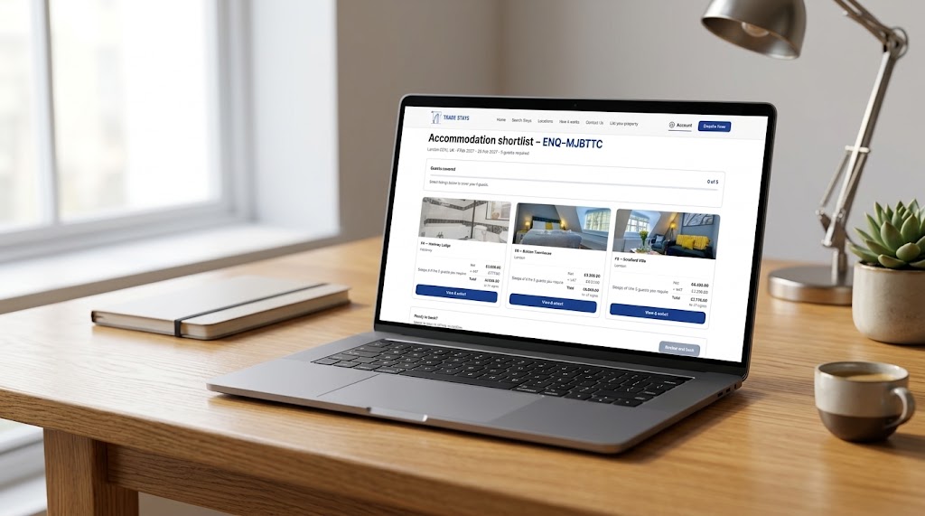 A shortlist of properties matching a booker's requirements with pricing and duration