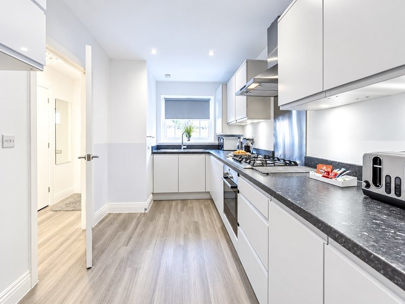The fully equipped kitchen has a supply of tea, coffee, sugar, salt, pepper and some herbs & spices, along with washing powder, fabric softener, washing up liquid and hand wash.