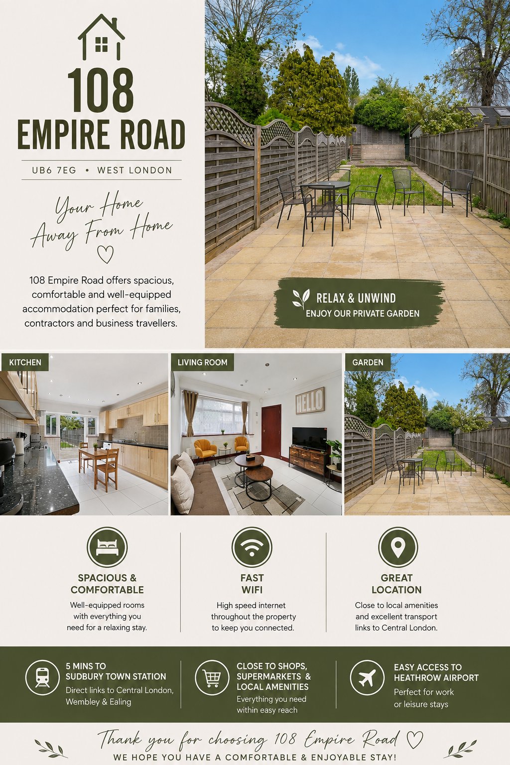 Beautiful 4BR London home, parking and garden