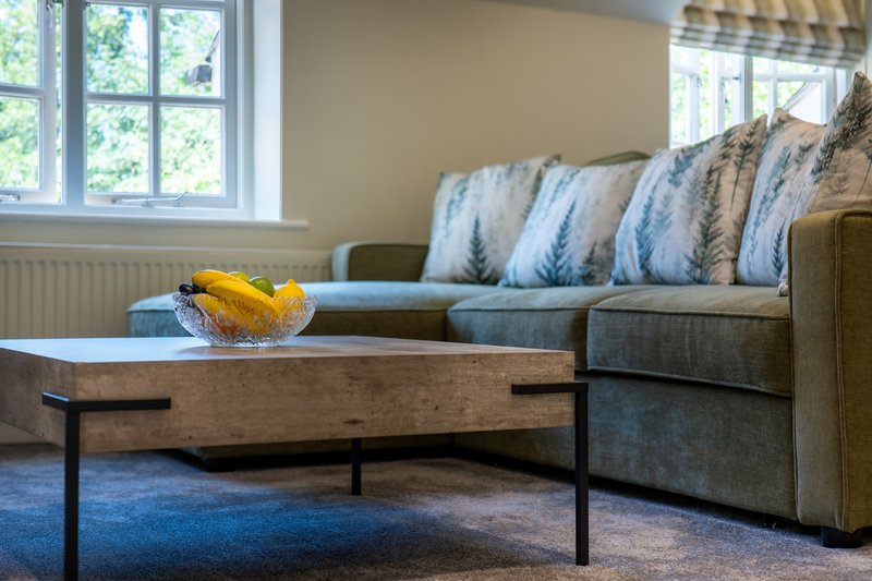 Cosy sofa bed with coffee table, perfect so an extra guest or two can stay over comfortably.