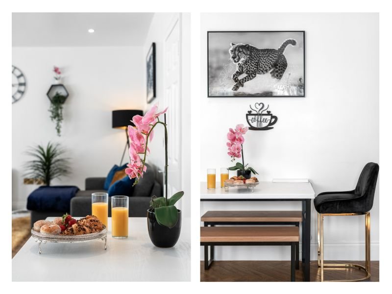 Additional living space with a dedicated desk area, useful for guests who need to work or use a laptop during their stay.